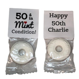 50th Birthday Party Favors - Personalized Birthday Favors - Custom Birthday Mints - Birthday Party Ideas