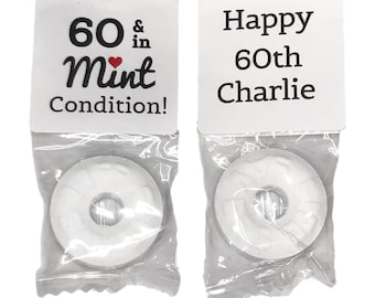 60th Birthday Party Favors - Personalized Birthday Favors - Custom Birthday Mints - Birthday Party Ideas