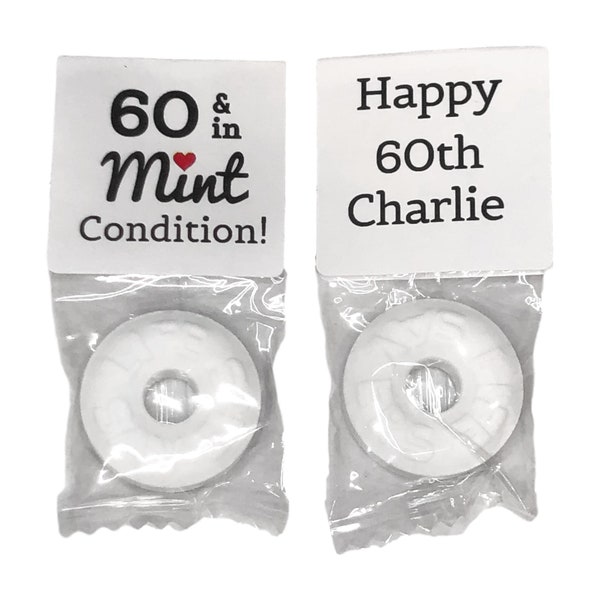 60th Birthday Party Favors - Personalized Birthday Favors - Custom Birthday Mints - Birthday Party Ideas