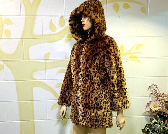 Womens Winter Long Down Cotton Leopard Print Parka Hooded Coat Jacket Outwear