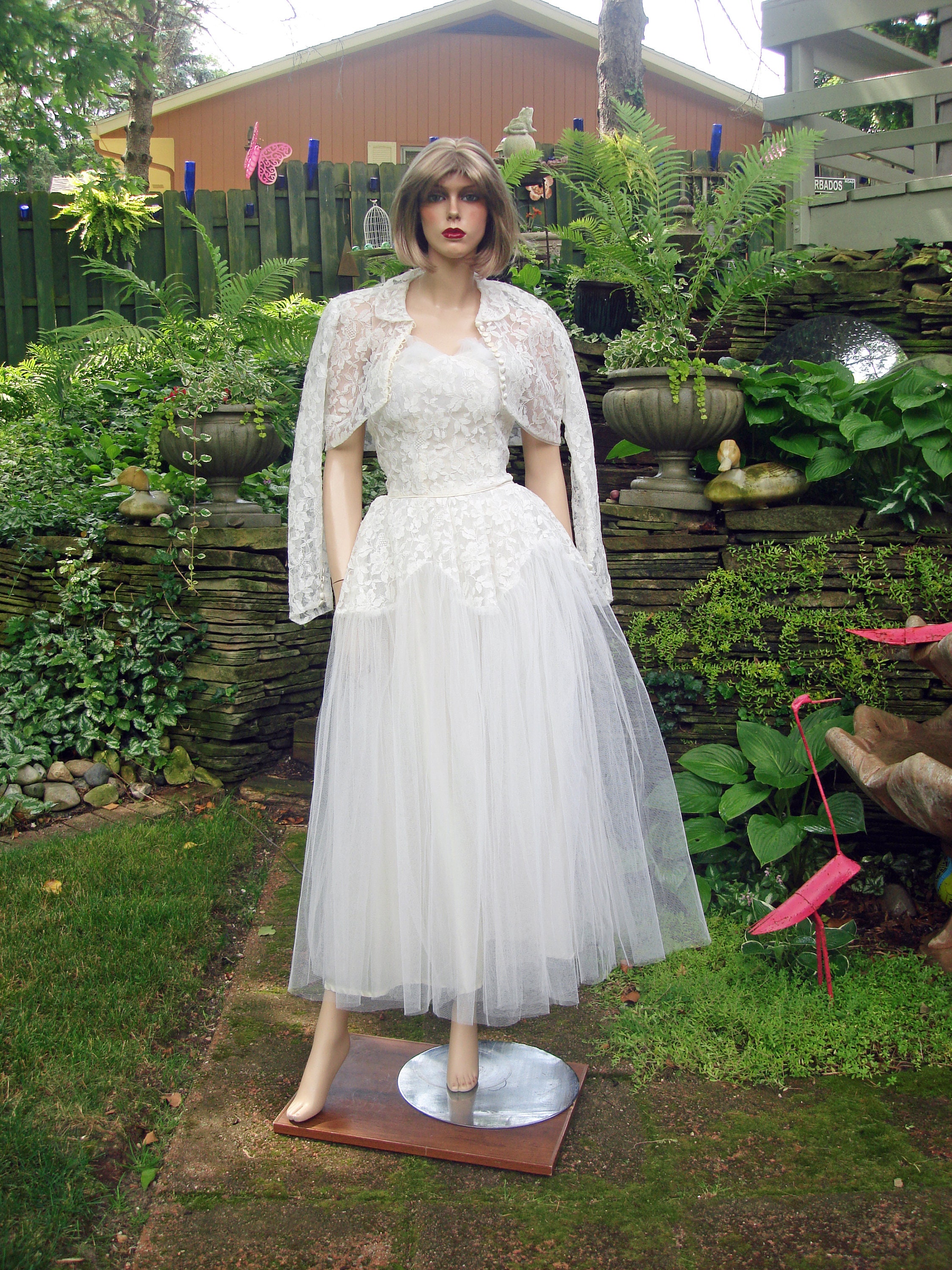 Vintage 1950s Wedding Dress Tea Length Strapless With Bolero Etsy