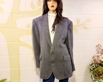 Taille 44R VTG Pendleton Western Wear coupe fuselée, veste/blazer en tweed de laine et daim, cowboy gentleman USA