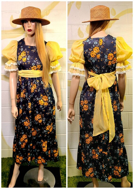 Vintage 70s Floral Jersey Maxi Prairie Dress, Fai… - image 1