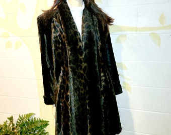 Cache sz P XS S M L Vintage 90s Faux Fur Subtle Leopard Cheetah Tiger Swing Coat in EC Mod Animal Print