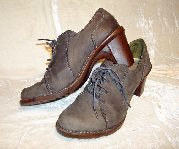 El Naturalista Comfort Shoes 1940s Style Dark Gray Leather Etsy