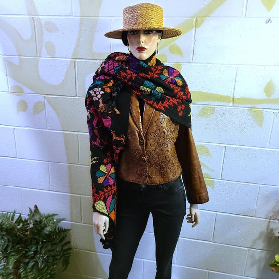 VTG Mexican Rebozo/Shawl, Handwoven, Crosstitch Em