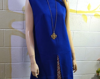 True Vintage Scooter Wolle Mini Kleid, Tropfen Taille, Preppy, Hausgemachte Größe M/L Büste 92cm