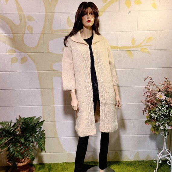 1950s/60s Cardigan Sweater Coat, Wool Boucle, Hand