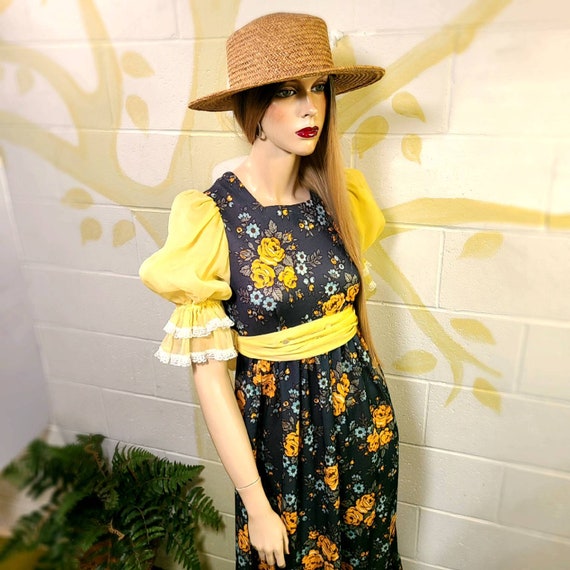 Vintage 70s Floral Jersey Maxi Prairie Dress, Fai… - image 8