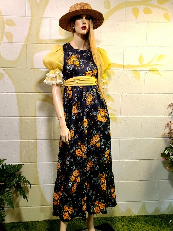 Vintage 70s Floral Jersey Maxi Prairie Dress, Fai… - image 6