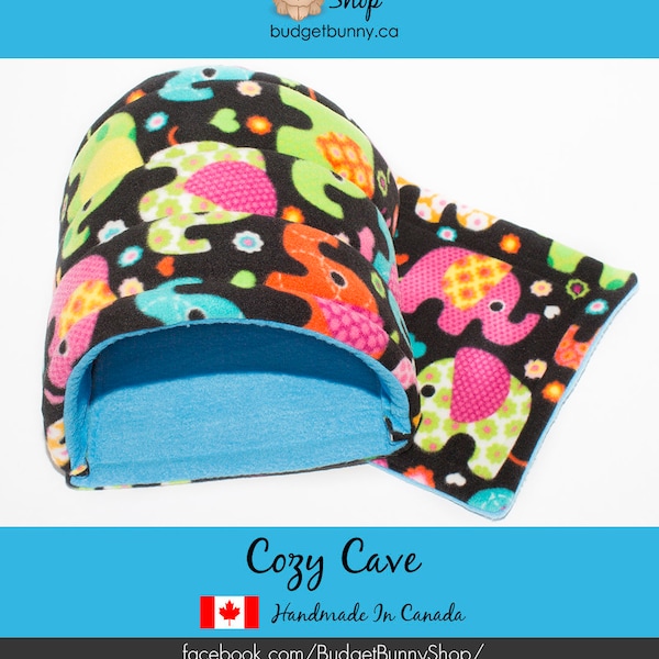 Guinea Pig Cozy Cave For Hedgehog, Rat, Small Animal | Elephant Print Hidey Hut | Pet Bedding, Housing | Piglu | Gift