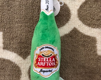 Stella Artois Beer Dog Toy - Stella Arftois Plush Dog Toy - Funny Dog Toys - Beer Bottle Dog Toy - Squeaky