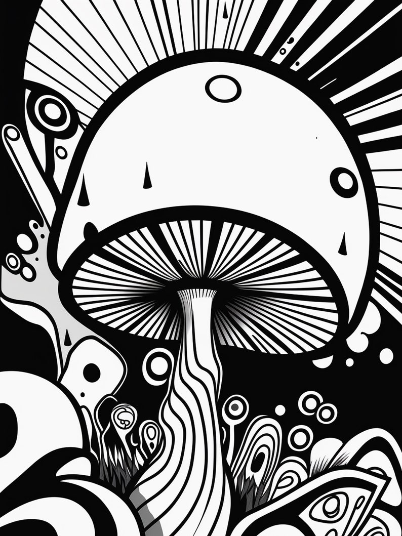 46 Psychedelic Mushroom Printable Coloring Pages Activity Book for ...