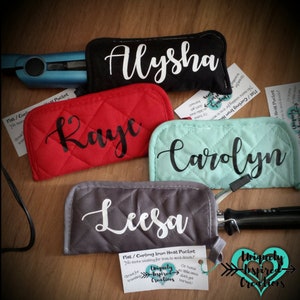 Personalized Curling Iron  / Flat Iron Travel Heat Pocket, Personalized Sunglass case,Personalized gift, Travel Case, Heat Protective case,