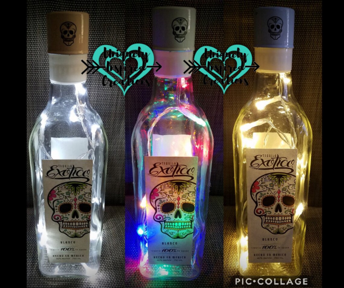 Candy Skull Bottle Light Exotic Tequila Bottle Light Decor Etsy