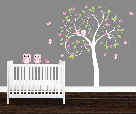 girl's room wall decals owl tree wall decal girl's | etsy