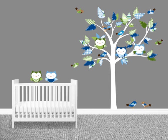 Owl Wall Decal Baby Boy Nursery Nursery Wall Decal Baby Shower Gift Baby Nursery Wall Decals Boy S Room Nursery Mural Green Blue
