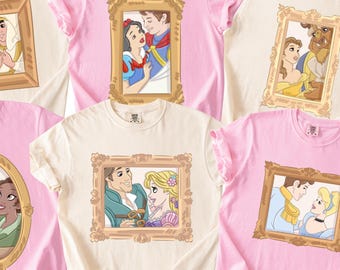 Comfort Color® Disney Princess Shirt, Cinderella Belle Rapunzel Ariel Snow White Tee, Cute WDW Princess Tee, Girls Disney Trip Shirt 001274
