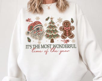 Comfort Colors® Most Wonderful Time Shirt, Gingerbread Santa Christmas Tee, Vintage Tree Holiday Top, Retro Xmas Gift for Women 001897