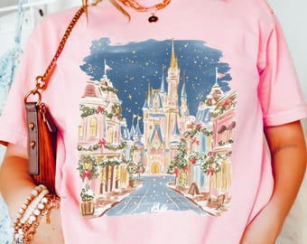 Comfort Color® Disney princess Magic Castle Christmas Shirt Disney Coquette Bow Xmas tee Disney Girl Trip Matching Shirt 001248