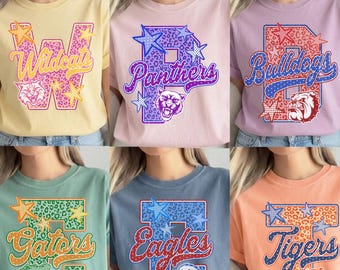 Comfort Color® Mascot Neon Letter tee, School Spirit shirt, Neon Test Day tee, Back To School Sweatshirt, 001695