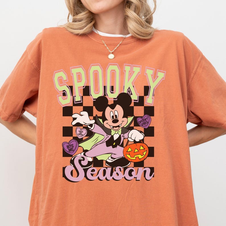 Comfort Color® Spooky Season Mickey Halloween T-shirt Disneyland Halloween Halloween Party Hocus Pocus Shirt Checkered Mickey Pumpkin 00157 image 2