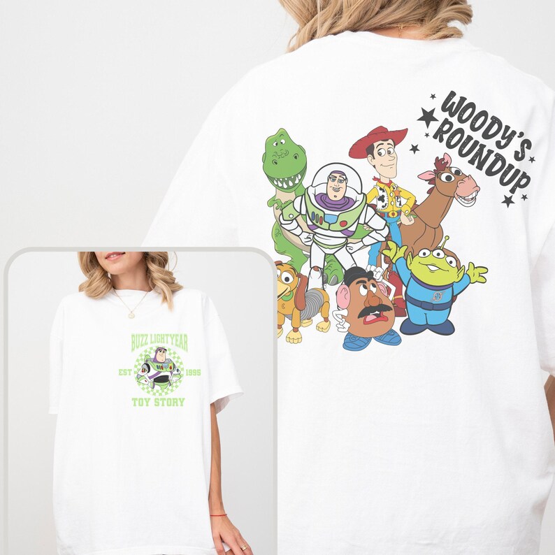 Comfort Color® 2-sided Pixar Toy Story Woody's Roundup Group Shot Portrait Shirt, Buzz Hamm Rex Tee, Magic Kingdom Disneyland Family 00227 Bild 3
