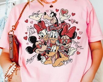 Comfort Colors® Disney Mickey and Friends Valentine Tee, Vintage Disney Love Shirt, Mickey Friends Valentines Day Park Shirt 01346