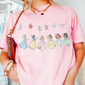 Comfort Color® Vintage Princess with Balloons Shirt Disney Cinderella Belle Rapunzel Ariel Jasmine Snow White tee Disney Trip Sweat 001087 image 2