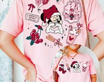 Comfort Color® Disney Coquette Bow Christmas Shirt Mickey Merry Christmas Tee Disney Magic Castle Xmas Sweat Disney Trip Shirt 001277