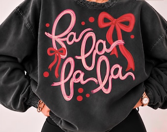 Comfort Colors® Fa La La Shirt, Coquette Bow Christmas Tee, Pink Ribbon Holiday Top, Cute Xmas Gift for Women 001933
