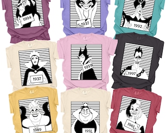 Comfort Color® Vintage Disney Villains T-Shirt, witch shirt, Disney Shirt, ursula shirt, Evil Queen Shirt, Maleficent, Cruella tee, 00638