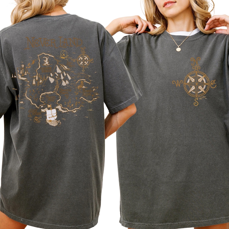 Comfort Color® Disney Neverland map Shirt Peter Pan Tee Tinker Bell Wendy Flight to Neverland T-Shirt Disneyland Family Trip 00539 image 3