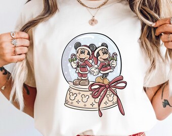 Comfort Colors® Mickey Minnie Snow Globe Christmas Shirt, Disney Christmas Tee, Disney Xmas Outfit, Disney Xmas Shirt, 001200