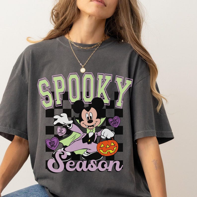 Comfort Color® Spooky Season Mickey Halloween T-shirt Disneyland Halloween Halloween Party Hocus Pocus Shirt Checkered Mickey Pumpkin 00157 image 1