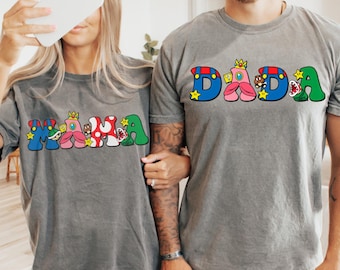 Comfort Color® Mario Family Mama and Dada Shirt Mario Birthday Boy Shirt Orlando Park Epic Universe Shirt Mom Dad Universal Shirt 001522