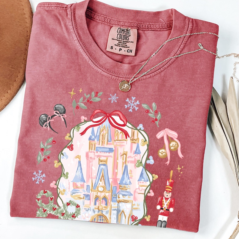 Comfort Color® Disney Coquette Bow Christmas Shirt Mickey xmas Shirt Disney Magic Castle Christmas tee Disney Trip Shirt Nutcracker 00929 image 7