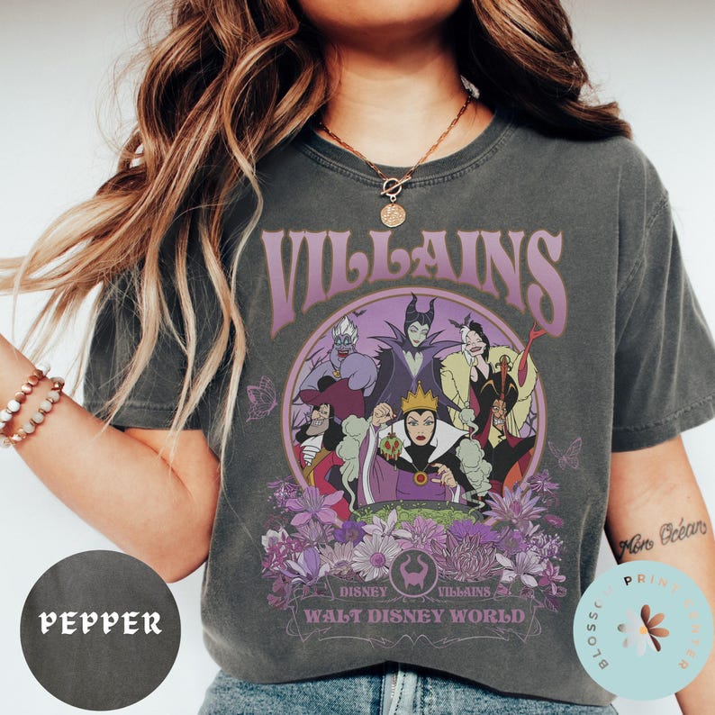 Comfort Color® Vintage Villains Walt Disney Shirt Disney Halloween Shirt, witch shirt, Disneyland Halloween Shirt, maleficent, 0242 zdjęcie 4