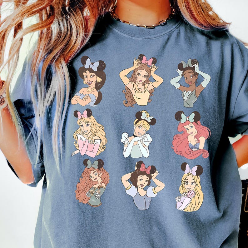 Camiseta de princesa retro Comfort Color®, Cenicienta, Blancanieves, Ariel, Bella, Rapunzel, Disneyland, viaje de niña a Disney, 001394 imagen 6