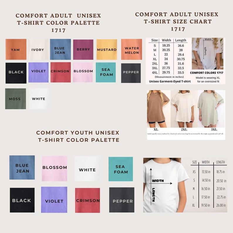 a women's t - shirt with different colors and sizes