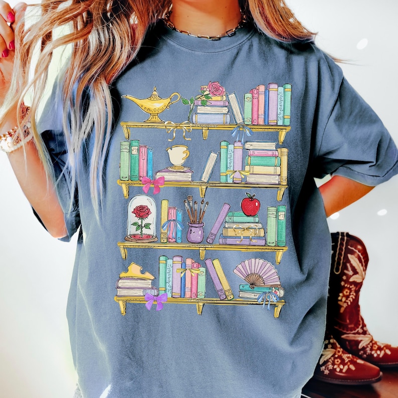Comfort Color® Princess Princess Book Shirt Disney Teacher Librarian Shirt Disney Book Lover Shirt Belle's Library Disney Book Worm 00892 Bild 3