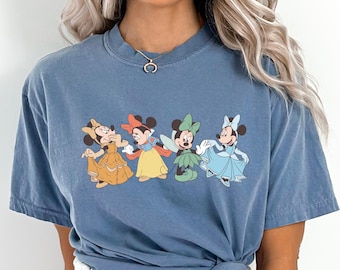 Camiseta de Princesa Mouse Comfort Color®, Camiseta de Cenicienta, Blancanieves, Ariel, Bella, Rapunzel, Camiseta de Princesa Minnie Mouse de Disney, Viaje a Disney, 00672