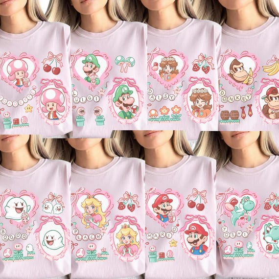 Comfort Colors® Mario Yoshi Luigi Princess Peach Princess Daisy Toadette Coquette Bow Shirt, Strawberry Coquette Tee, Disney Trip Tee 001484