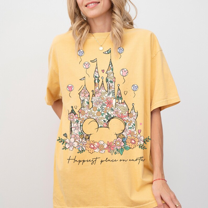 Comfort Color® Disney Castle Floral Minnie Shirt, Happiest Place on Earth Shirt, Magic Kingdom Castle, Vintage Disney Shirt, 00121 image 7