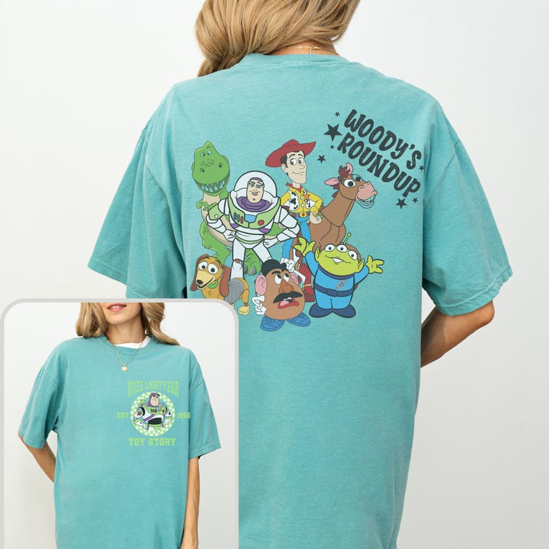 Comfort Color® 2-sided Pixar Toy Story Woody's Roundup Group Shot Portrait Shirt, Buzz Hamm Rex Tee, Magic Kingdom Disneyland Family 00227 Bild 7