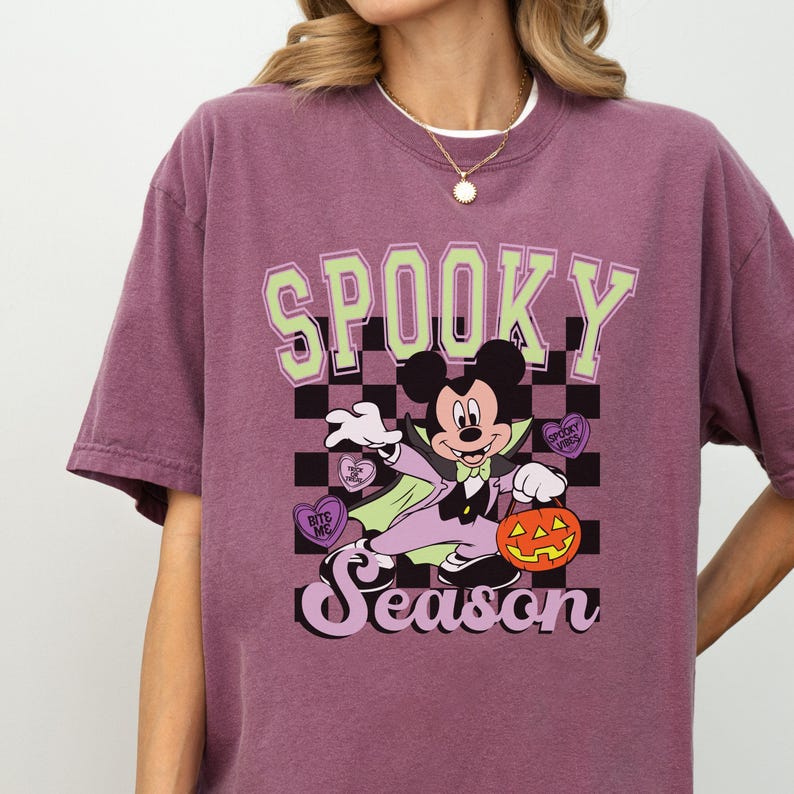 Comfort Color® Spooky Season Mickey Halloween T-shirt Disneyland Halloween Halloween Party Hocus Pocus Shirt Checkered Mickey Pumpkin 00157 image 3