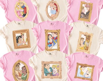 Comfort Color® Disney Princess Shirt, Cinderella Belle Rapunzel Ariel Snow White Tee, Cute WDW Princess Tee, Girls Disney Trip Shirt 001274