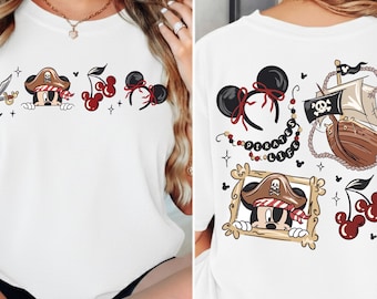 Comfort Colors® Coquette Bow Mickey Disney Pirate Shirt, Disney Family Cruise Trip Shirt Pirates of the Caribbean Disney Vacation Tee 001433