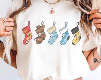 Comfort Color® Disney Cars Character Christmas Stocking Shirt Lightning McQueen Xmas tee Disney trip Doc Hudson Disney trip Shirt 001095