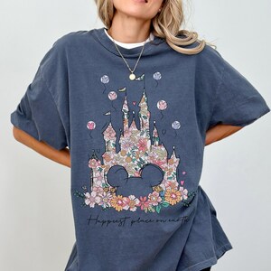 Comfort Color® Disney Castle Floral Minnie Shirt, Happiest Place on Earth Shirt, Magic Kingdom Castle, Vintage Disney Shirt, 00121 image 6